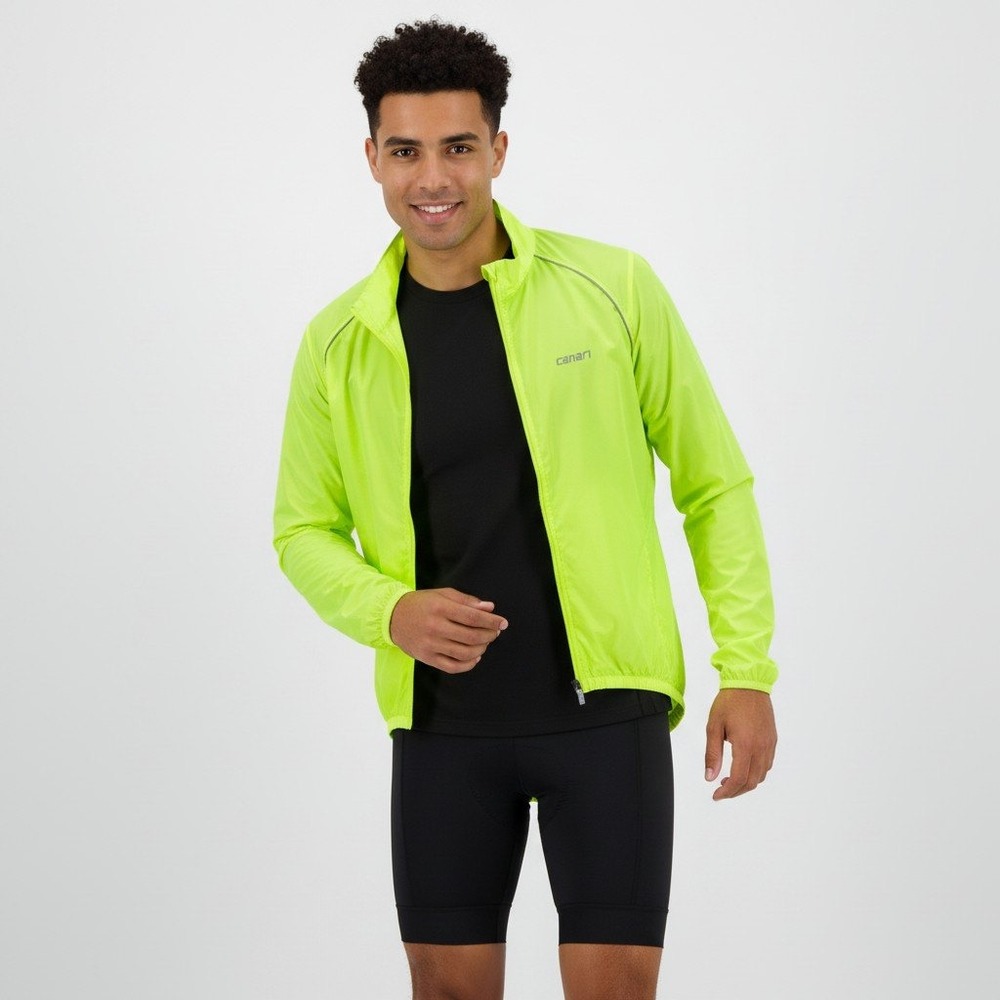 Canari Cycling Jacket Mens Large Hi Vis Neon Yellow Reflective Windbreaker Bike